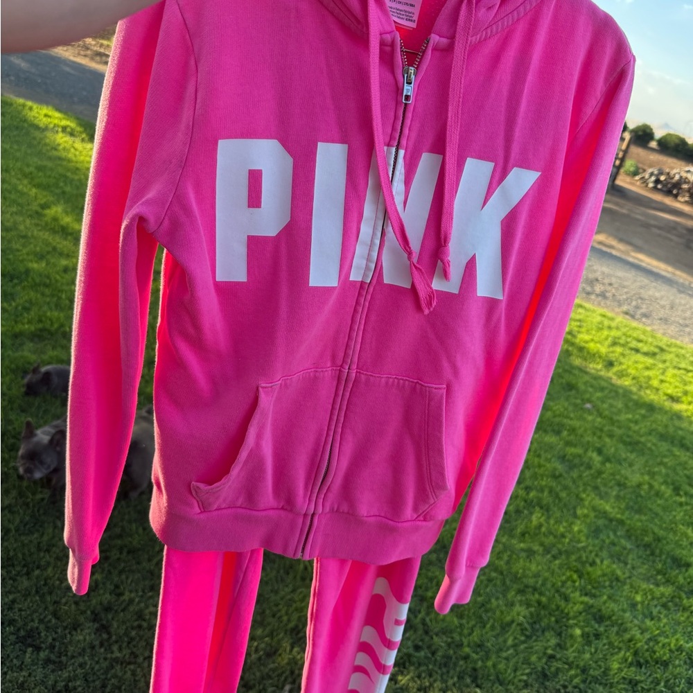 PINK Victoria's Secret Bright Pink Hoodie and Joggers